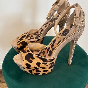 Gianni Bini Leopard Print Heels with Studded Accents